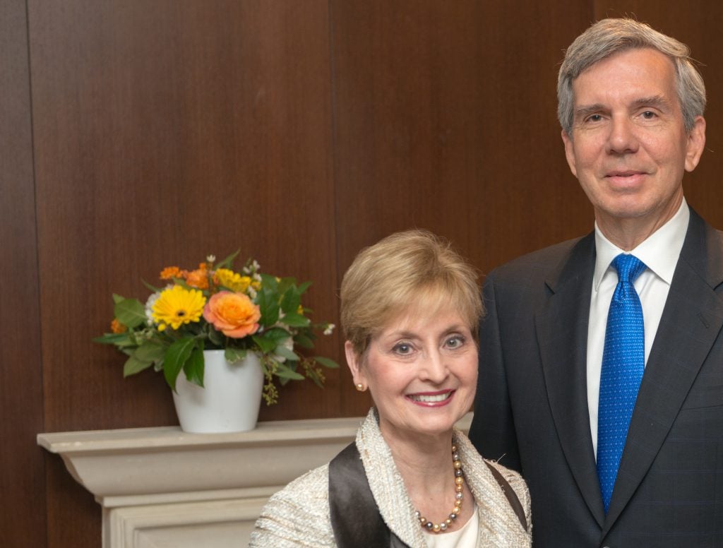 Michelle M. Le Beau, PhD, director of the Comprehensive Cancer Center and University of Chicago Medical Center Trustee Tom Duckworth