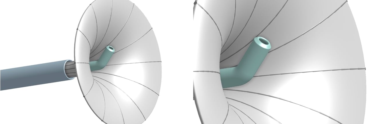 The main feature of the device is to cover the left atrial appendage while the gel is injected, like an umbrella.